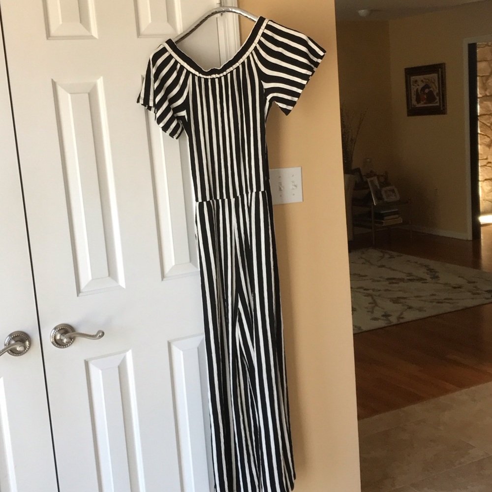 Love Tree Black and White Striped Jumpsuit